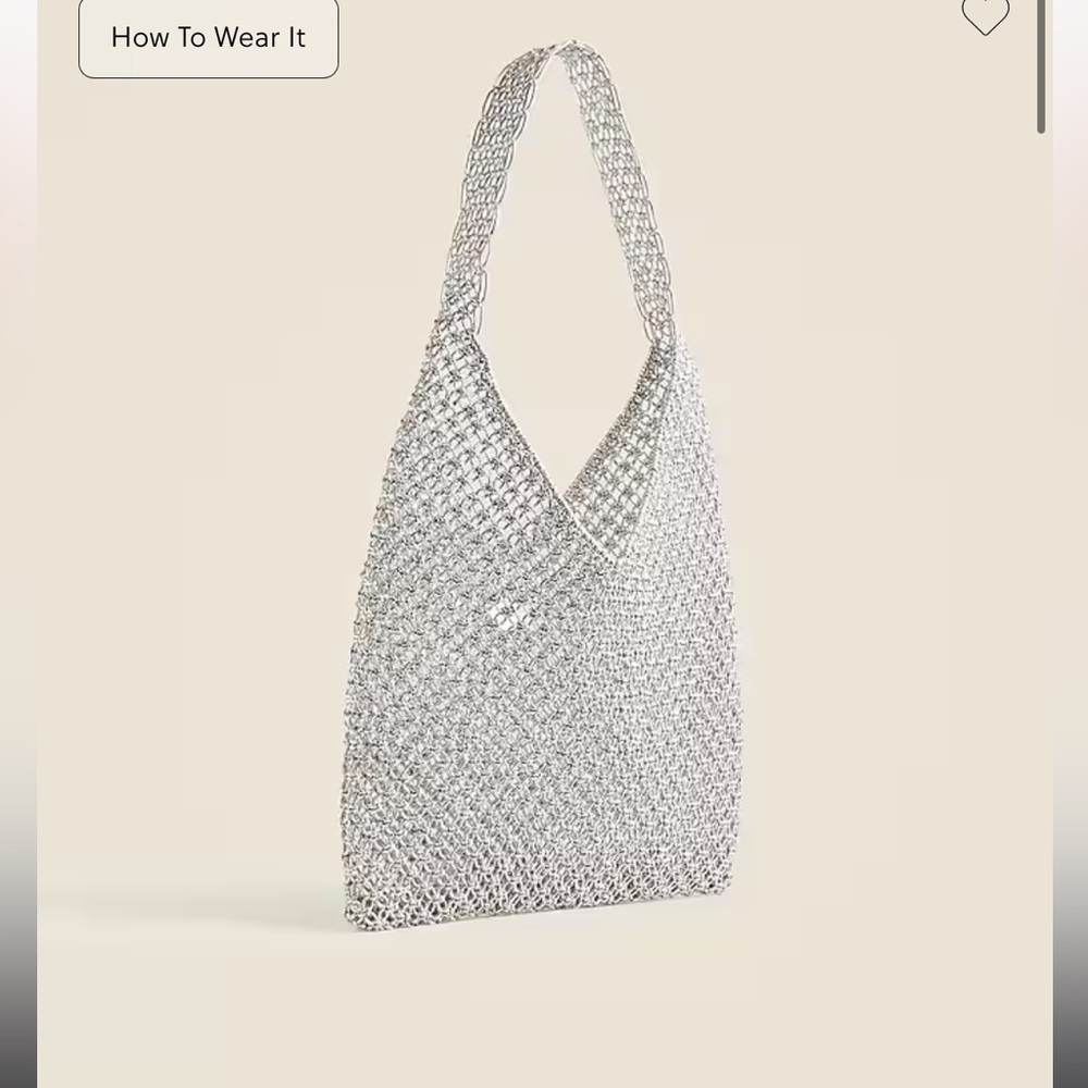 J Crew Handwoven Metallic Silver Shoulder Tote Bag - Picture 3 of 4